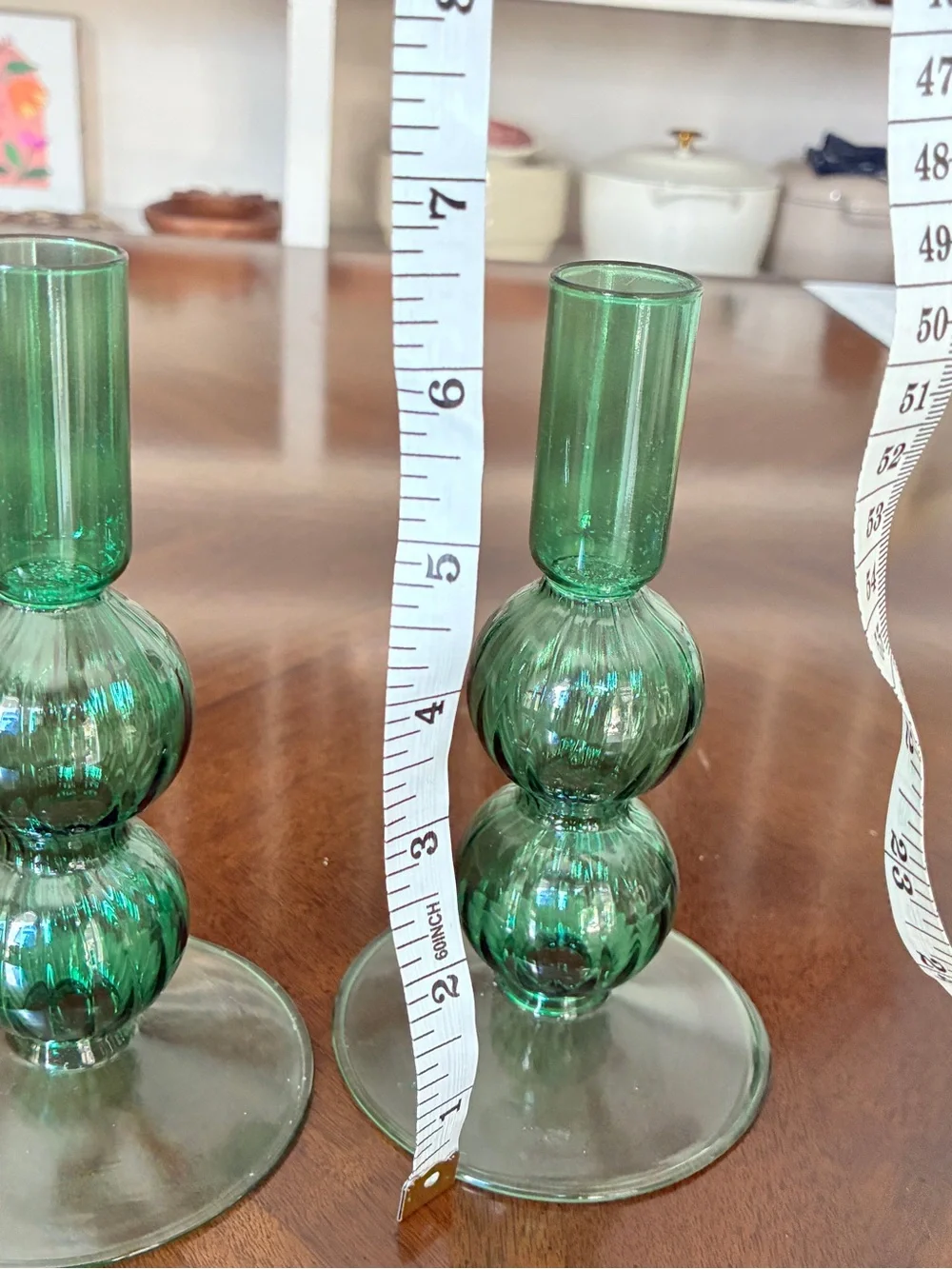 French Handblown Ribbed Glass Candlestick Holders,  Pair of Two